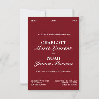 Convites Old Money Elegant Burgundy Chic Luxury Wedding I