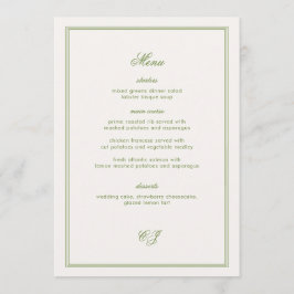 Convites Old Money Green Wedding Menu Card