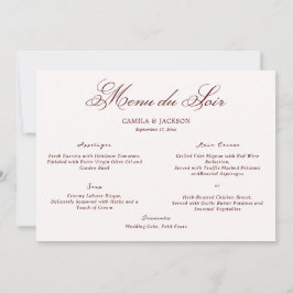 Convites Old Money Ivory & Burgundy Wedding Menu Card