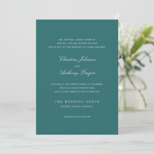 Convites Old Money Teal Classic Wedding (Em pé/Frente)