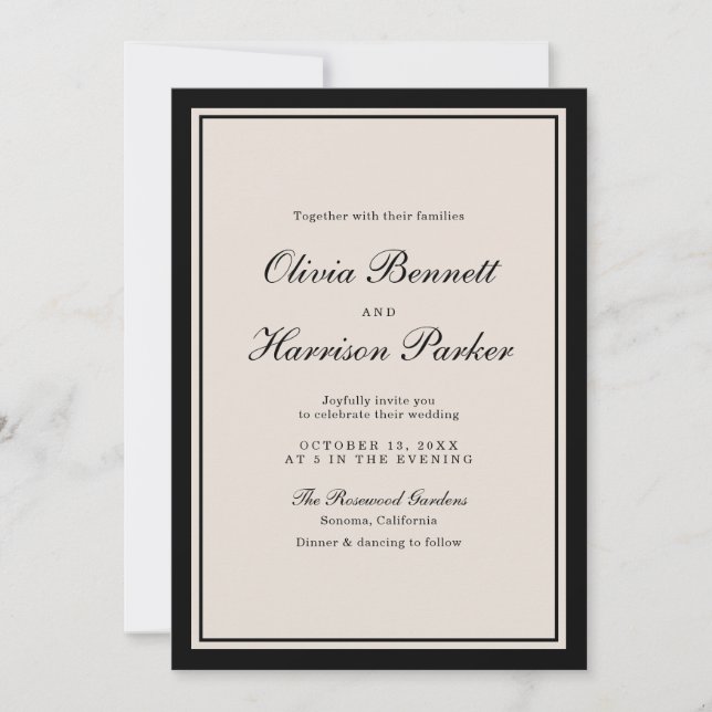 Convites Old Money Wedding Classic Black Invitation (Frente)