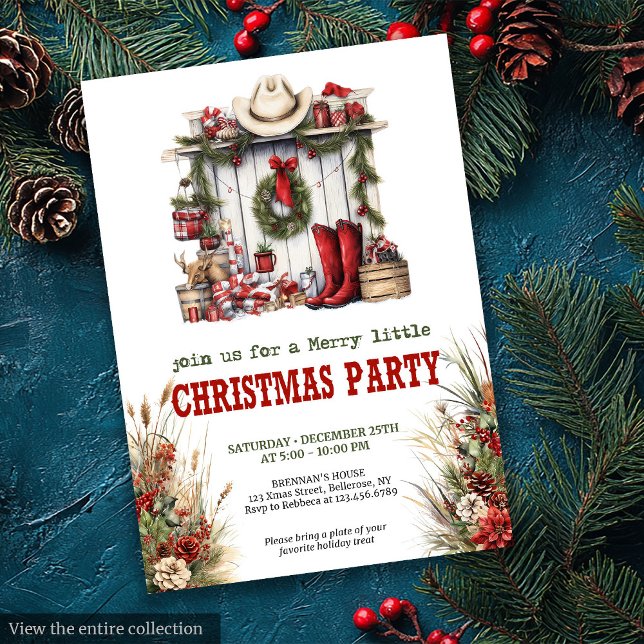 Convites Old West Christmas party printable red green  (Old West Christmas party printable red green invite

)