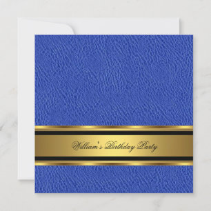 Convites Olhar de Couro Azul Dourado Aniversário Homem