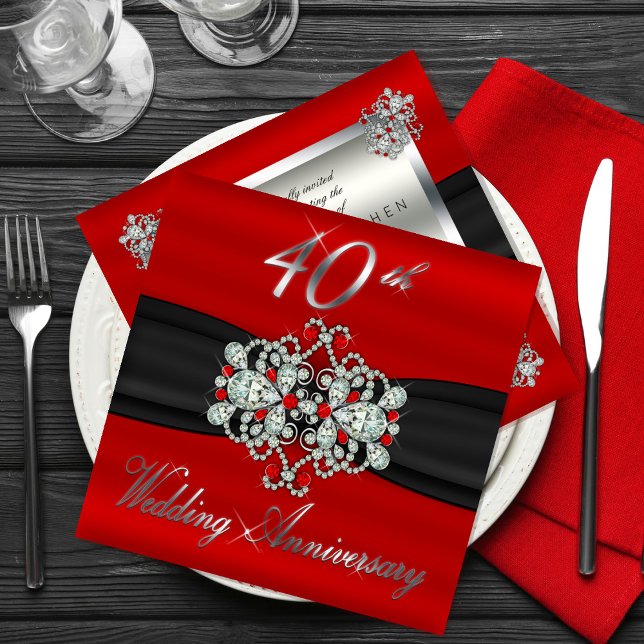 Convites Olhar Fechado Diamante Rubis 40º Aniversário de Ca (Criador carregado)