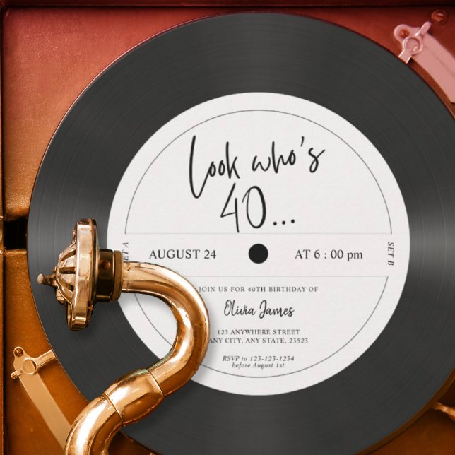 Convites Olhar para o disco de vinil retrô quem está com 40 (Criador carregado)