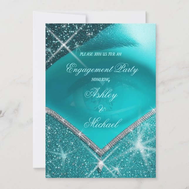 Convites Olhar sofisticado luxuoso verde turquesa (Frente)