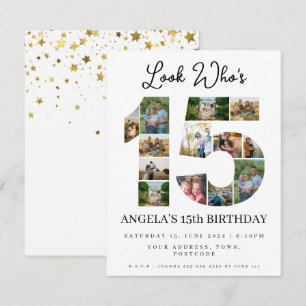Convites olhe quem está com 15 Colagem de fotos quinceanera