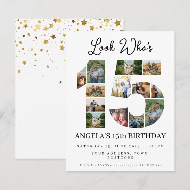 Convites olhe quem está com 15 Colagem de fotos quinceanera (Frente/Verso)
