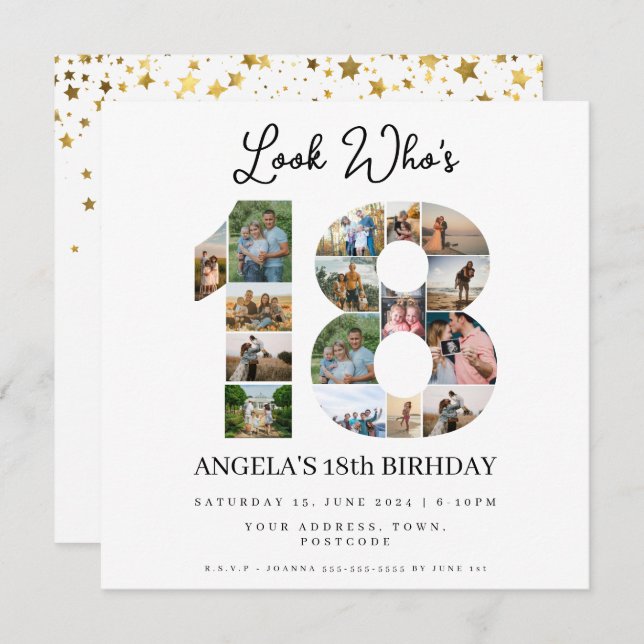 Convites olhe quem está com 18 anos Colagem de fotos aniver (Frente/Verso)