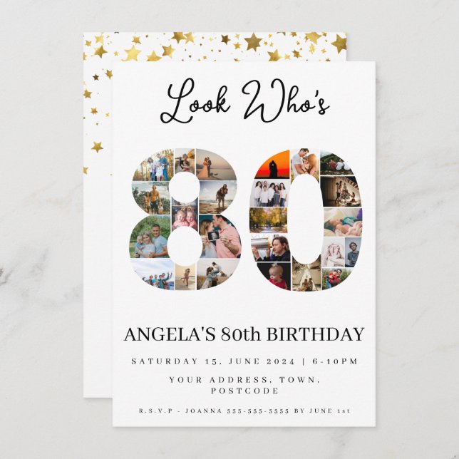 Convites olhe quem está fazendo 80 anos Colagem de fotos de (Frente/Verso)