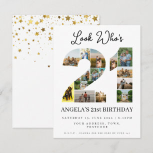 Convites olhe quem faz 21 Colagem de fotos sinal feliz aniv