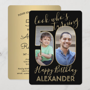 Convites Olhe Quem Faz 50 Aniversário Preto e Dourado 2 Fot