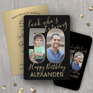 Convites Olhe Quem Faz 50 Aniversário Preto e Dourado 2 Fot