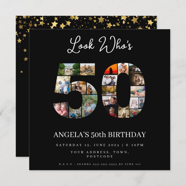 Convites olhe quem faz 50 anos feliz aniversário de 50 anos (Frente/Verso)