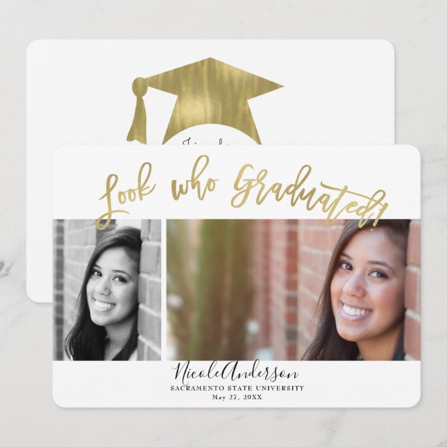 Convites Olhe Quem Se Formou Graduação 2 Foto Celebração (Frente/Verso)