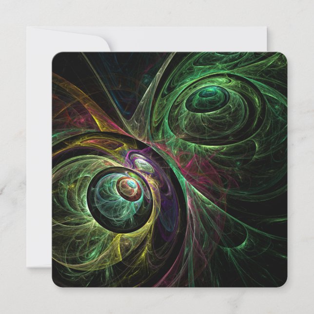 Convites Olho no Olho Arte Abstrata Moderna Fractal Verde D (Frente)