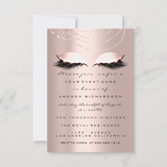 Convites Olhos Brilhantes Faísca Rosa Dourado  Noivado Swee (Frente)