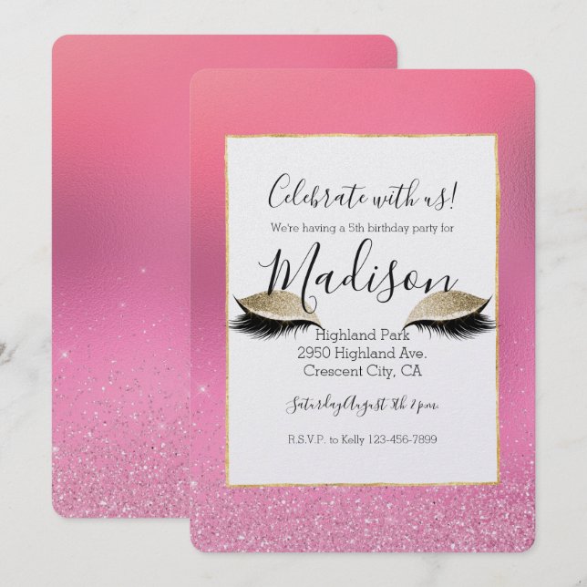 Convites Olhos Rosa Dourados (Frente/Verso)