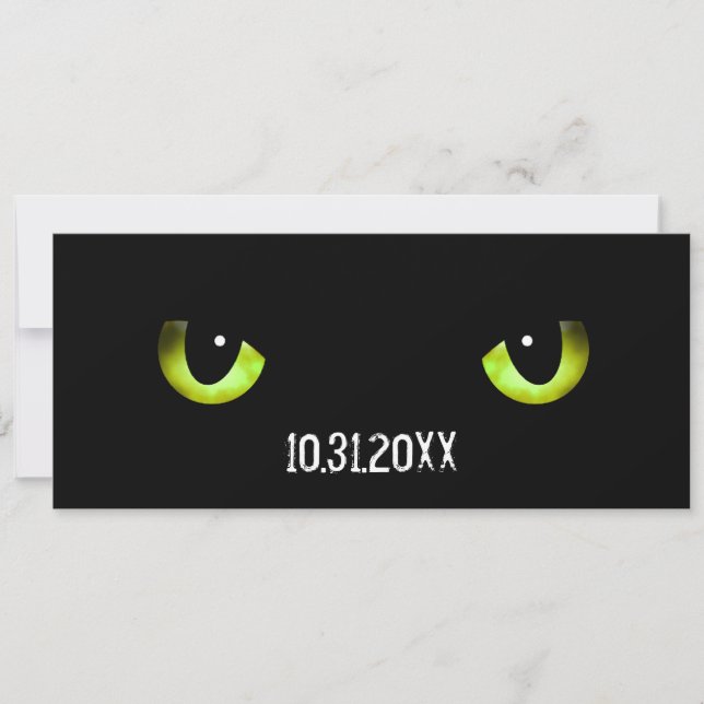 Convites Olhos Verdes do Gato de Halloween (Frente)