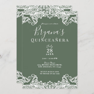Convites Oliva Russa e Colar Branco Elegante Quinceañera