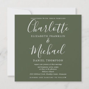Convites Oliva Verde Elegante Script Tudo Em Um Casamento