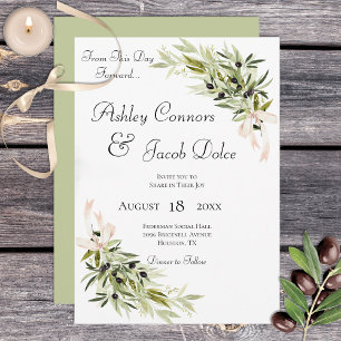 Convites Olive Branch Bouquets Sage Wedding Invitation
