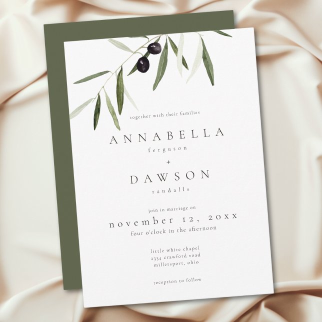 Convites Olive Branch Watercolor Elegant Minimalist Wedding (Olive Branch Watercolor Elegant Minimalist Wedding Invitation)