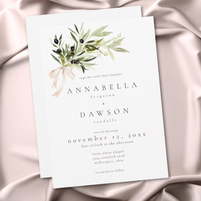 Convites Olive Branch Watercolor Elegant Minimalist Wedding (Olive Branch Watercolor Elegant Minimalist Wedding Invitation)