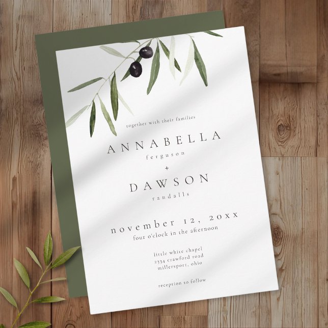 Convites Olive Branch Watercolor Elegant Minimalist Wedding (Olive Branch Watercolor Elegant Minimalist Wedding Invitation)