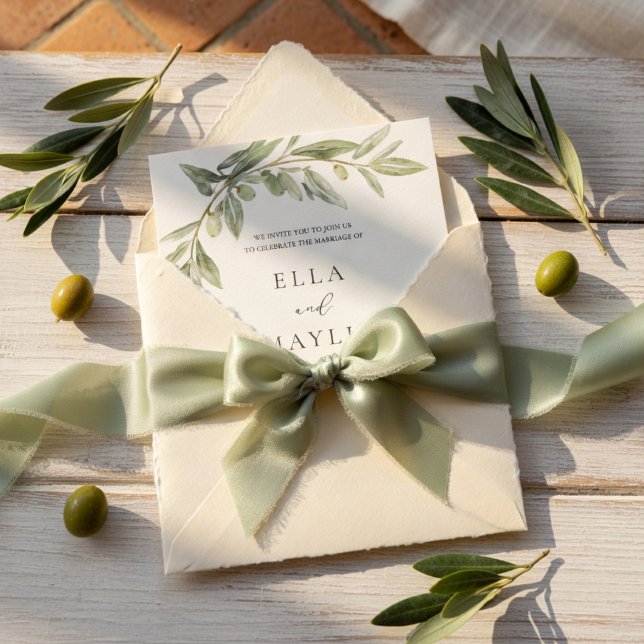 Convites Olive Branch Wedding Invitation | Mediterranean  (Criador carregado)