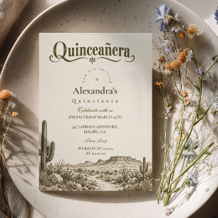 Convites Olive Cactus Deserto Ocidental Quinceañera