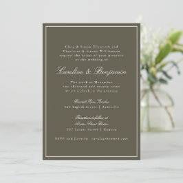 Convites Olive Classic Border Script Elegant Wedding RSVP