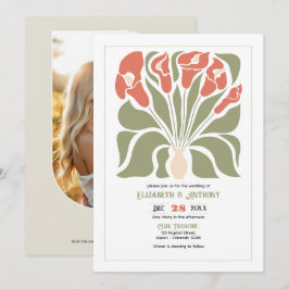 Convites Olive & Coral Clay Floral Abstrato Boho Casamento