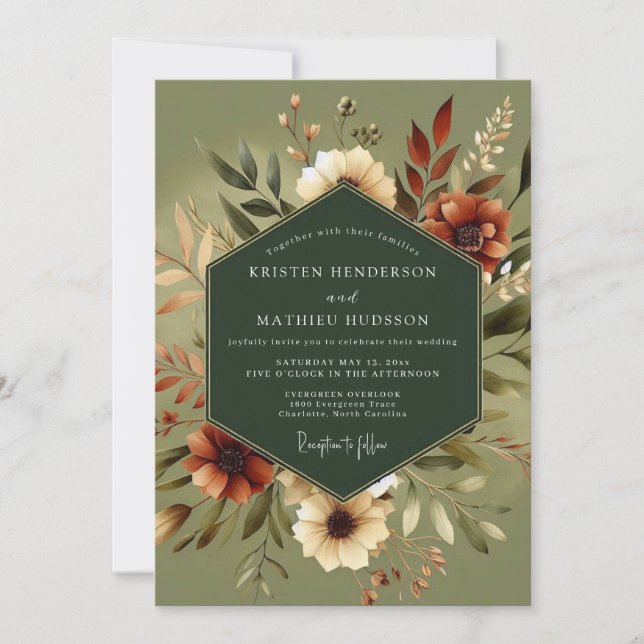 Convites Olive Earthy Autumnal Wedding (Frente)