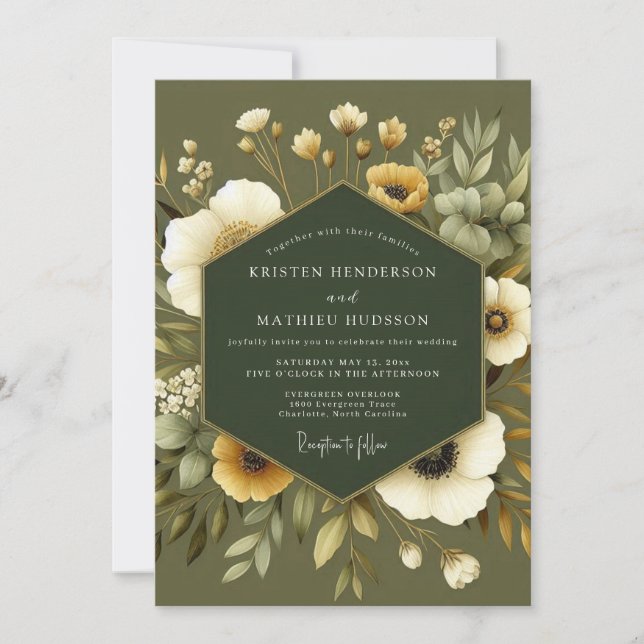 Convites Olive Earthy Botanical Wedding (Frente)
