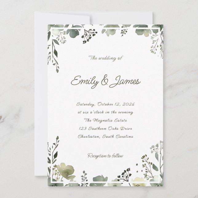 Convites Olive Floral Wedding (Frente)