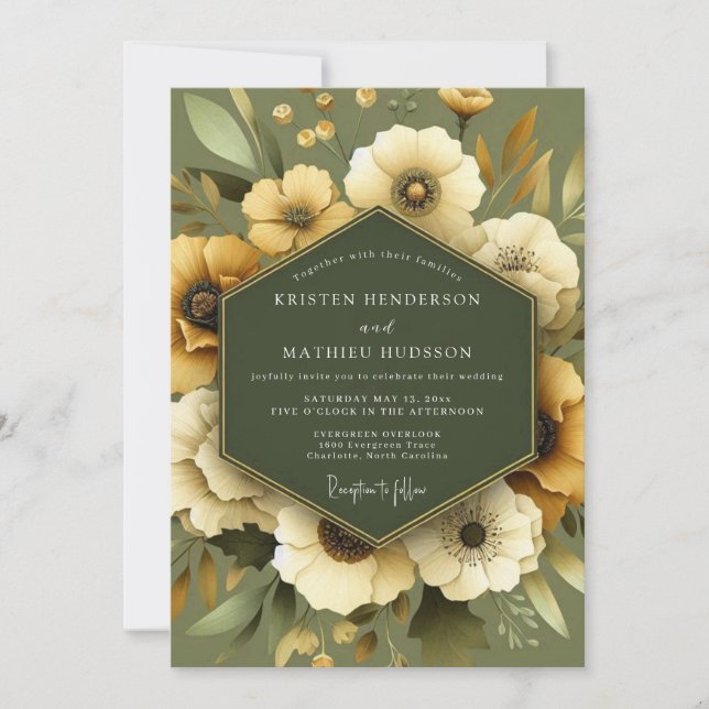 Convites Olive Golden Meadow Wedding (Frente)