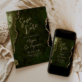 Convites Olive Green Agate Script Wedding Save the Date