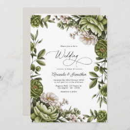 Convites Olive Green and Neutral Floral Wedding QR Code