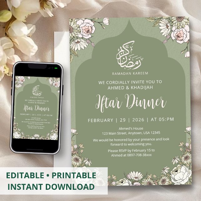 Convites Olive Green Botanical Islamic Arch Iftar Dinner (Criador carregado)