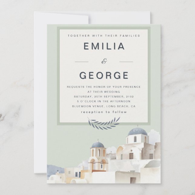 Convites Olive Green Destination Wedding | Elegant  (Frente)