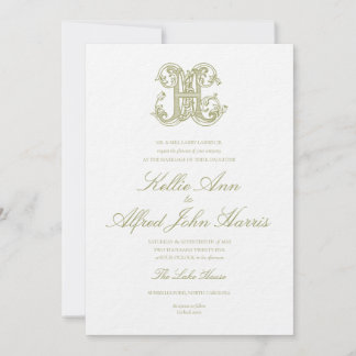 Convites Olive Green "H" Monogram Wedding Invitation