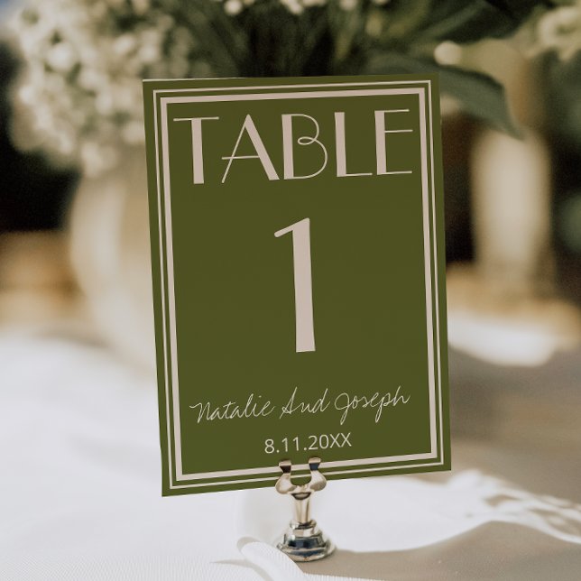 Convites Olive Green Ivory Old Money Wedding Table Number (Criador carregado)