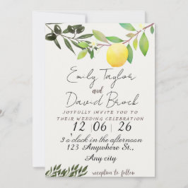 Convites olive green leaf branch and Lemon wedding