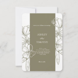 Convites Olive Green Minimalist Floral Wedding Invitation