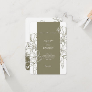 Convites Olive Green Minimalist Floral Wedding Invitation