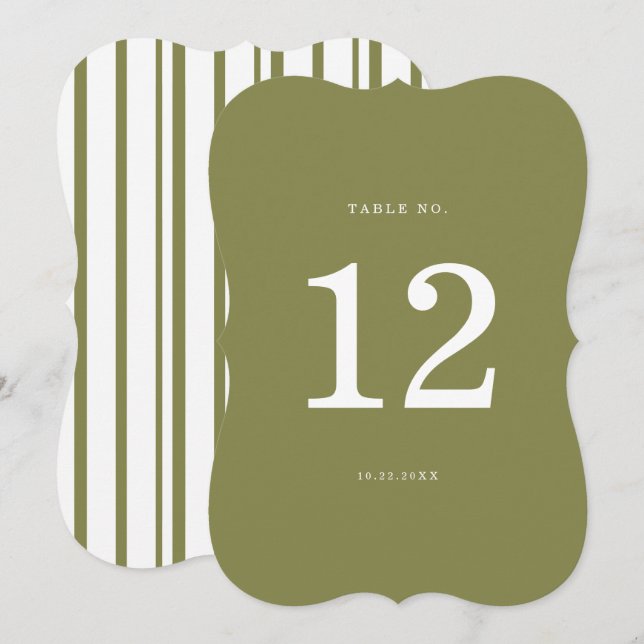Convites Olive Green Modern Die-Cut Table Number (Frente/Verso)