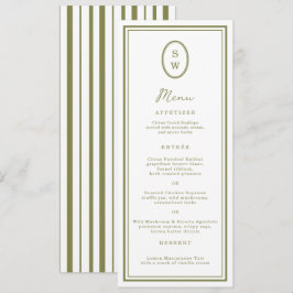 Convites Olive Green Monogram Long Wedding Menu Card