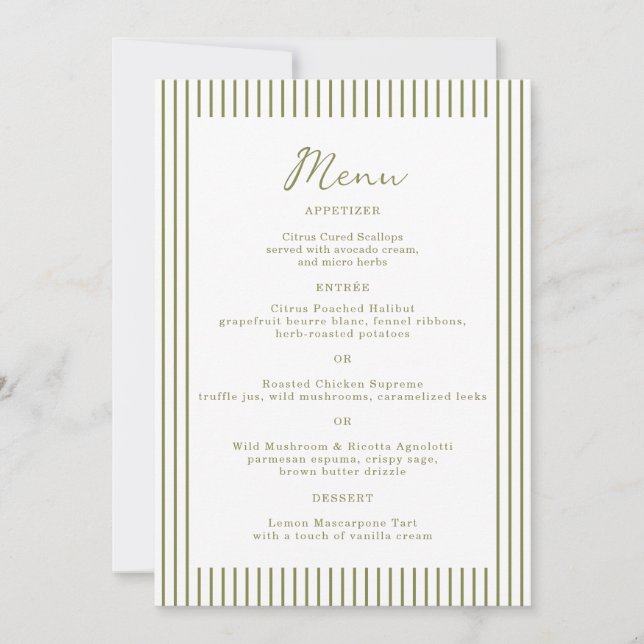 Convites Olive Green Monogram Wedding Menu Card (Frente)