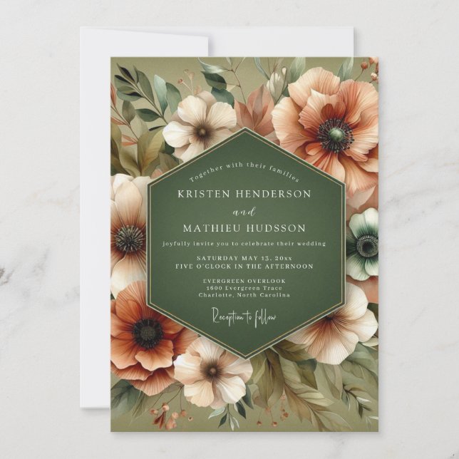 Convites Olive Green Rustic Bloom Wedding (Frente)